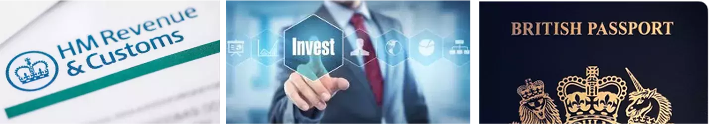 HMRC logo and investment and passport